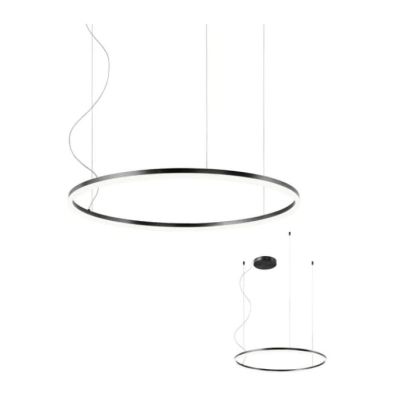 ORBIT SOSPENSIONE SINGOLA NERA,BIANCA O BRONZO CON ANELLO DI 80 CM LED 55W LUCE 3000K O 4000K DIMMERABILE Redo Group - Cristalen