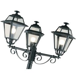 ELEGANCE LAMPIONE ESTERNO H250 CON TRE LANTERNE IN ALLUMINIO ANTRACITE E DIFFUSORI IN VETRO Sovil - Cristalensi Shop Online 2