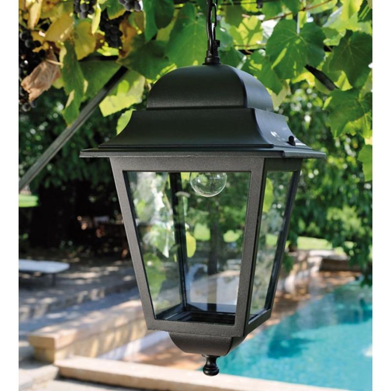 AMALFI LANTERNA A SOSPENSIONE IN ALLUMINIO NERO DIFFUSORI IN VETRO Sovil - Cristalensi Shop Online