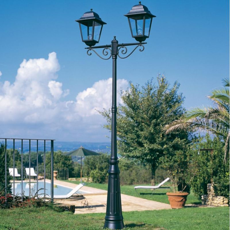 AMALFI LAMPIONE ESTERNO H308 DUE LANTERNE IN ALLUMINIO NERO DIFFUSORI IN VETRO Sovil - Cristalensi Shop Online