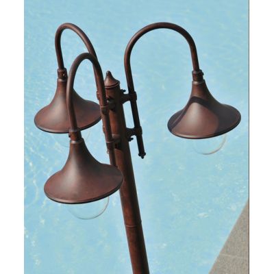 LAMPARA LAMPIONE PER ESTERNO 3 LUCI IN ALLUMINIO NERO O RUGGINE H 230 CM DI SOVIL Sovil - Cristalensi Shop Online