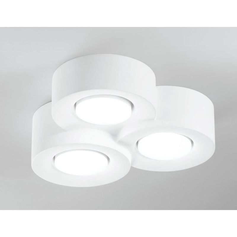 PLAFONIERA A TRE LUCI TONDEGGIANTE IN GESSO BIANCO VERNICIABILE LAMPADINE ATTACCO GX53 CRISTALENSI CERAMICA - Cristalensi Shop O