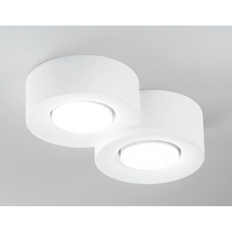PLAFONIERA A DUE LUCI TONDEGGIANTE IN GESSO BIANCO VERNICIABILE LAMPADINE ATTACCO GX53 CRISTALENSI CERAMICA - Cristalensi Shop O