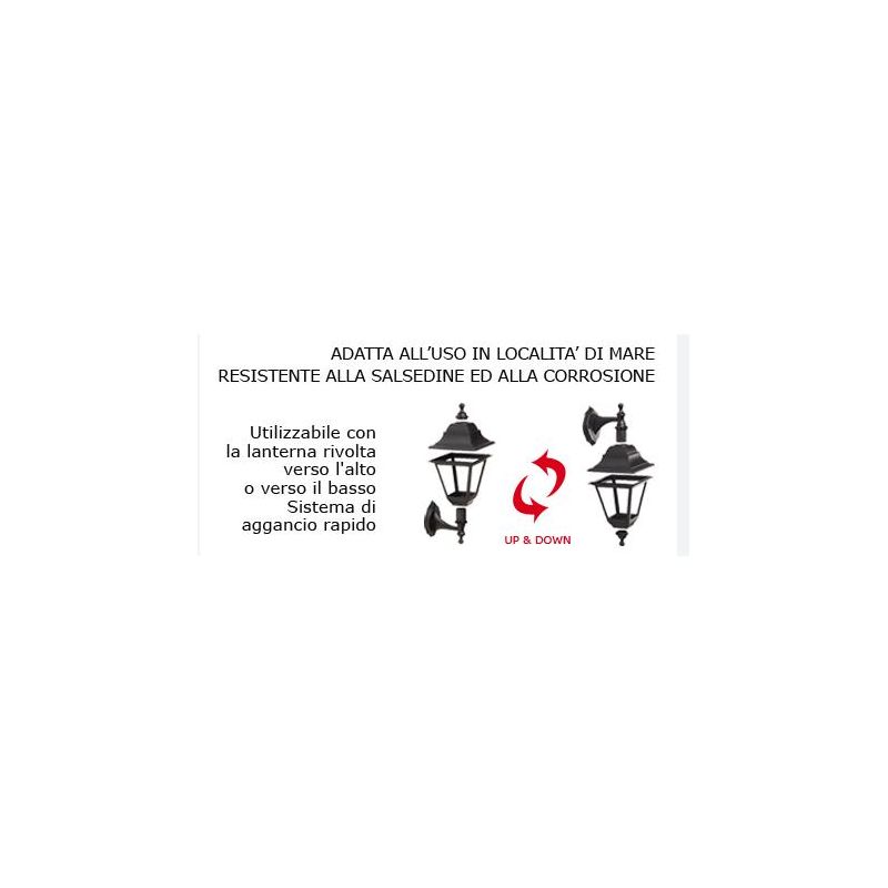 DEVIL APPLIQUE LANTERNA UP & DOWN IP44 PER AMBIENTI ESTERNI IN TERMOPLASTICO NERO E DIFFUSORE IN VETRO Sovil - Cristalensi Shop 