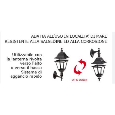 DEVIL APPLIQUE LANTERNA UP & DOWN IP44 PER AMBIENTI ESTERNI IN TERMOPLASTICO NERO E DIFFUSORE IN VETRO Sovil - Cristalensi Shop 