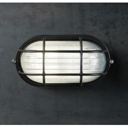 INDUSTRIALE OVALE APPLIQUE DA ESTERNI PICCOLA CON GABBIA IP54 BIANCA O NERA CLASSICA DI SOVIL Sovil - Cristalensi Shop Online 2