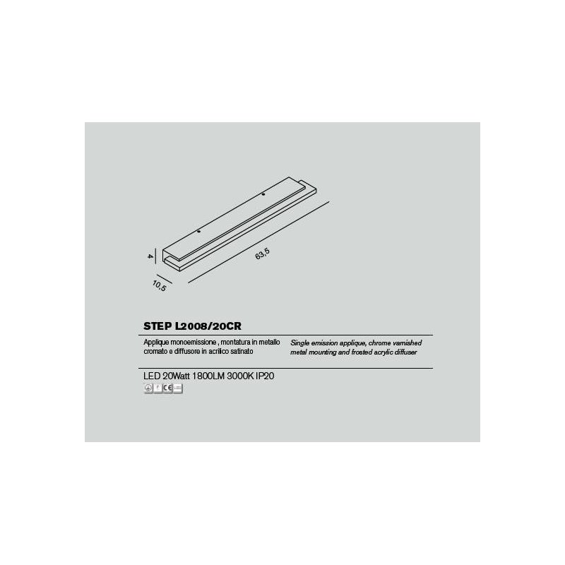 STEP 20 APPLIQUE SPECCHIO QUADRO CROMO O BIANCO LED 20W MODERNA LARGHEZZA 63,5 CM PROMOINGROSS - Cristalensi Shop Online