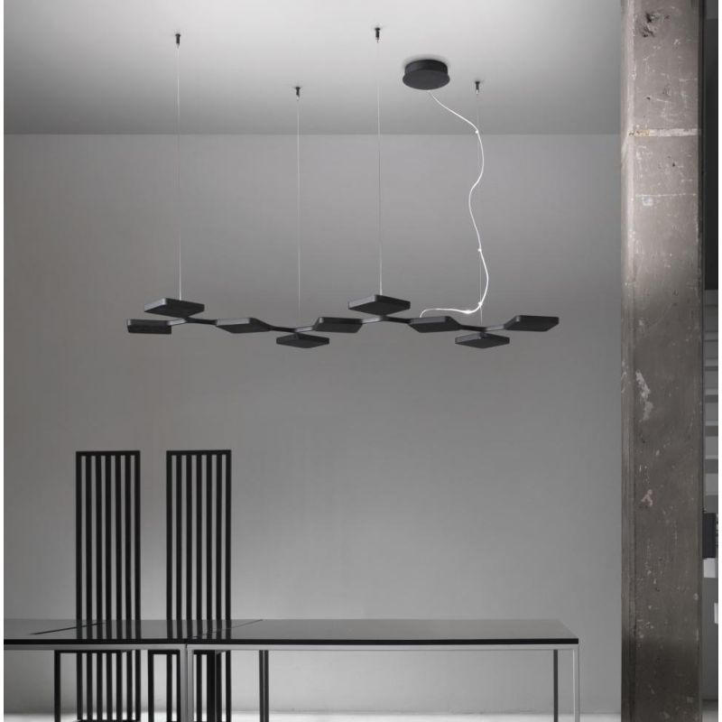 QUAD P9 GRANDE SOSPENSIONE A 9 MODULI LED 91W LUCE 3000K BIANCO O NERO ORIGINALE E MODERNO STILNOVO MA&DE - Cristalensi Shop Onl