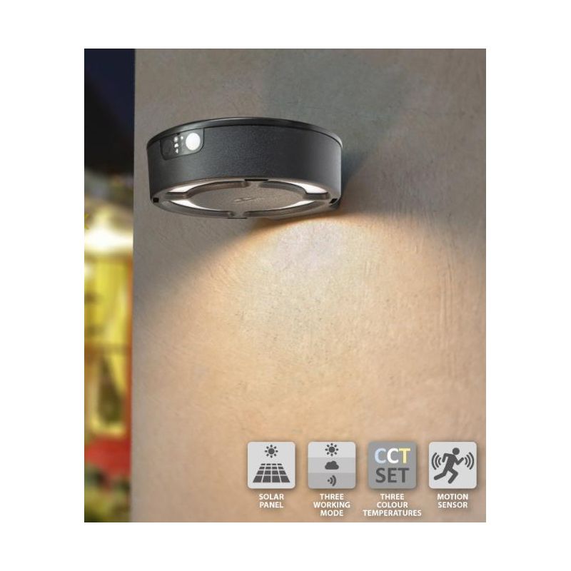 APPLIQUE BIANCA O NERA IP55 AD ENERGIA SOLARE E CON SENSORE DI MOVIMENTO LED 2W DARK LIGHT - Cristalensi Shop Online
