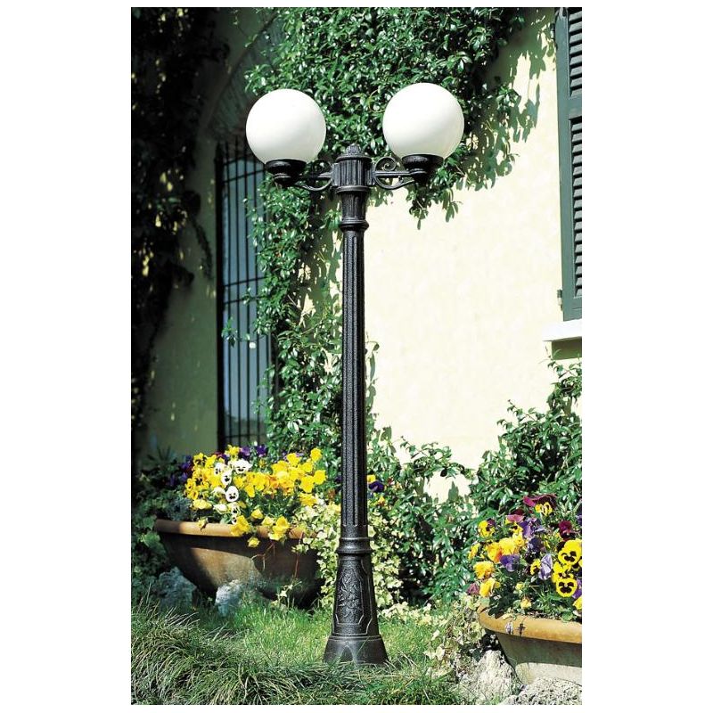 GIGIBISSO G250 LAMPIONE CON 2 DIFFUSORI A GLOBO D25CM IN RESINA NERA ALTEZZA 205 CM IP55 DARK LIGHT - Cristalensi Shop Online