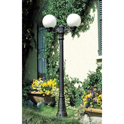 GIGIBISSO G250 LAMPIONE CON 2 DIFFUSORI A GLOBO D25CM IN RESINA NERA ALTEZZA 205 CM IP55 DARK LIGHT - Cristalensi Shop Online
