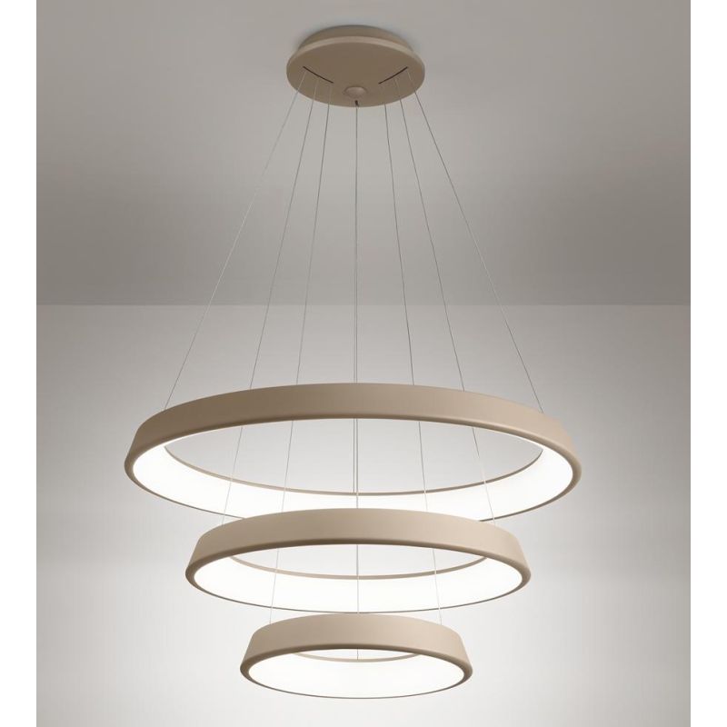 2051 LAMPADARIO SOSPENSIONE 3 ANELLI LED 102W COLORE SABBIA O BIANCO DI AFFRALUX ANELLIDIODI AFFRALUX - Cristalensi Shop Online