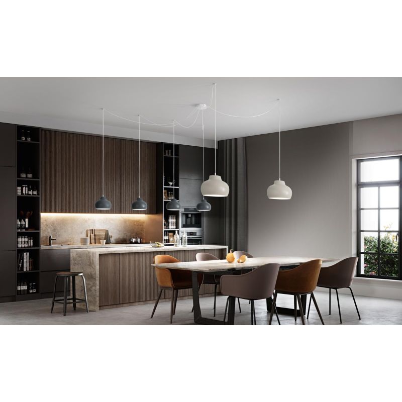 CEPA SOSPENSIONE DECENTRATA 6 LUCI IN CERAMICA GRIGIA E SABBIA DESIGN MODERNO AFFRALUX - Cristalensi Shop Online