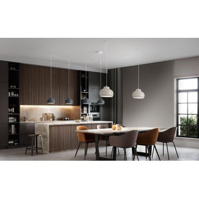 CEPA SOSPENSIONE DECENTRATA 6 LUCI IN CERAMICA GRIGIA E SABBIA DESIGN MODERNO AFFRALUX - Cristalensi Shop Online
