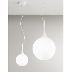 POTIRI SOSPENSIONE MODERNA IN VETRO BIANCO CON DIAMETRO CM 15 O CM 25 DESIGN MODERNO AFFRALUX - Cristalensi Shop Online