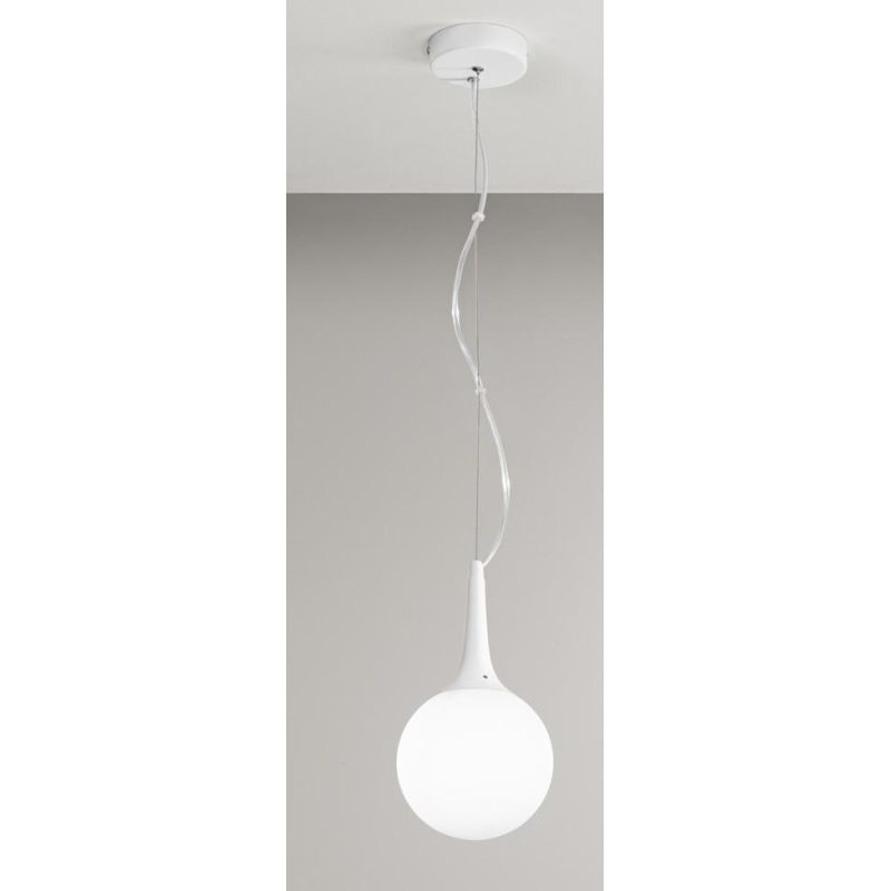 POTIRI SOSPENSIONE MODERNA IN VETRO BIANCO CON DIAMETRO CM 15 O CM 25 DESIGN MODERNO AFFRALUX - Cristalensi Shop Online