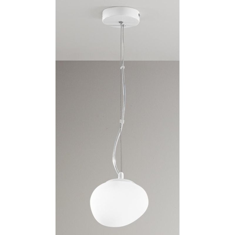 POTIRI SOSPENSIONE IN VETRO BIANCO CON DIAMETRO CM 15 O CM 25 DESIGN MODERNO ATTACCO E27 AFFRALUX - Cristalensi Shop Online