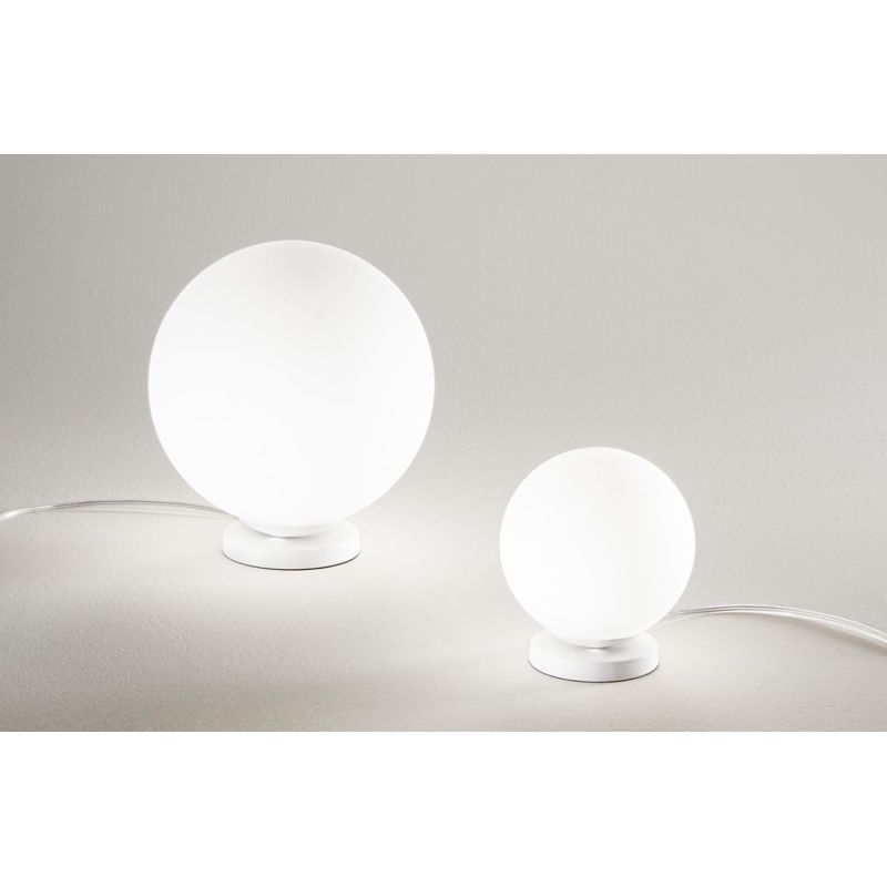 POTIRI LAMPADA DA TAVOLO IN VETRO BIANCO SATINATO CON SFERA DIAMETRO CM 15 O CM 25 MODERNA AFFRALUX - Cristalensi Shop Online