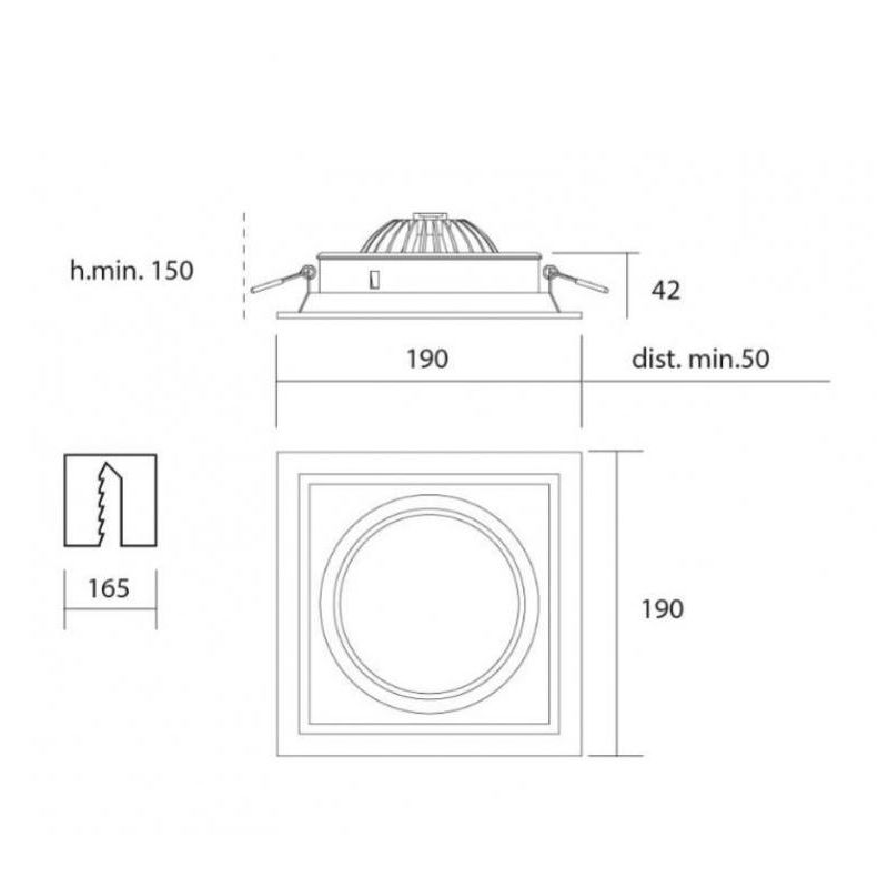 702 FARETTO DA INCASSO QUADRATO IN METALLO BIANCO CON PORTALAMPADA PER LAMPADINA GU10-AR111 ISYLUCE - Cristalensi Shop Online