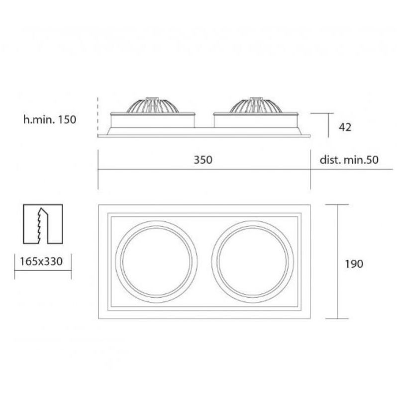 703 FARETTO DOPPIO ORIENTABILE DA INCASSO IN METALLO BIANCO CON PORTALAMPADE PER LAMPADINA GU10-AR111 ISYLUCE - Cristalensi Shop
