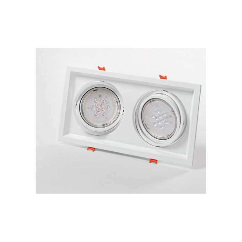 703 FARETTO DOPPIO ORIENTABILE DA INCASSO IN METALLO BIANCO CON PORTALAMPADE PER LAMPADINA GU10-AR111 ISYLUCE - Cristalensi Shop