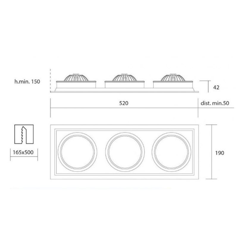 704 FARETTO TRIPLO ORIENTABILE DA INCASSO IN METALLO BIANCO CON PORTALAMPADE PER LAMPADINA GU10-AR111 ISYLUCE - Cristalensi Shop