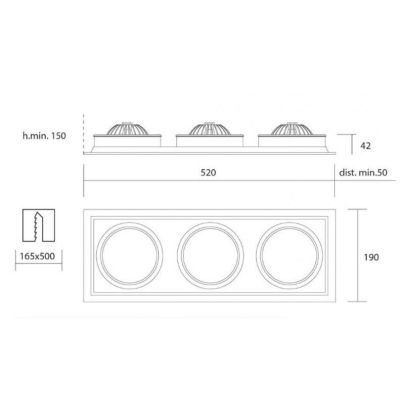 704 FARETTO TRIPLO ORIENTABILE DA INCASSO IN METALLO BIANCO CON PORTALAMPADE PER LAMPADINA GU10-AR111 ISYLUCE - Cristalensi Shop