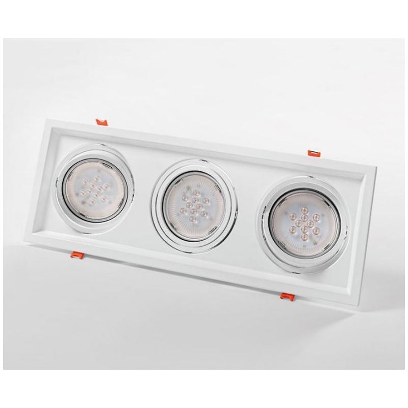 704 FARETTO TRIPLO ORIENTABILE DA INCASSO IN METALLO BIANCO CON PORTALAMPADE PER LAMPADINA GU10-AR111 ISYLUCE - Cristalensi Shop