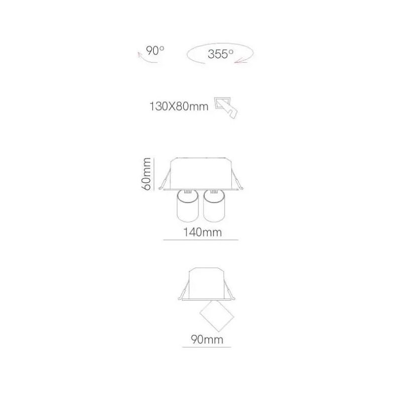 MINI OXO SQUARE 2 FARETTO ORIENTABILE 2 LUCI RETTANGOLARE LED 12W FINITURE BIANCO O NERO MODERNO BENEITO FAURE - Cristalensi Sho