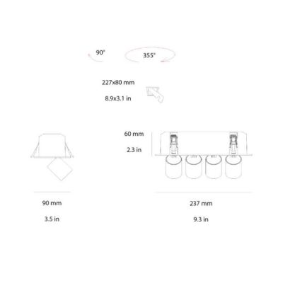 MINI OXO SQUARE 4 FARETTO ORIENTABILE 4 LUCI RETTANGOLARE LED 24W FINITURE BIANCO O NERO MODERNO BENEITO FAURE - Cristalensi Sho