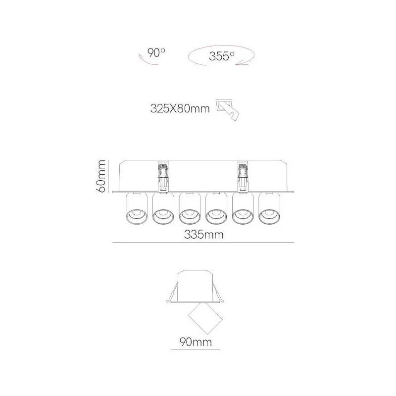 MINI OXO SQUARE 6 FARETTI ORIENTABILI 6 LUCI RETTANGOLARE LED 36W FINITURE BIANCO O NERO MODERNO BENEITO FAURE - Cristalensi Sho