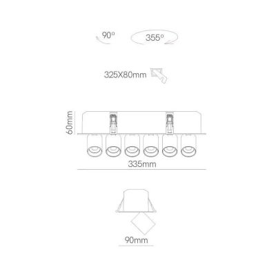 MINI OXO SQUARE 6 FARETTI ORIENTABILI 6 LUCI RETTANGOLARE LED 36W FINITURE BIANCO O NERO MODERNO BENEITO FAURE - Cristalensi Sho