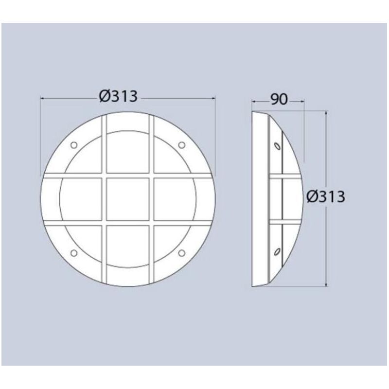 GELMI PLAFONIERA APPLIQUE CON GRIGLIA D31 CM IP66 IN RESINA BIANCA,NERA O GRIGIA ATTACCO E27 FUMAGALLI DARK LIGHT - Cristalensi