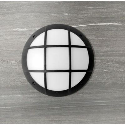 GELMI PLAFONIERA APPLIQUE CON GRIGLIA D31 CM IP66 IN RESINA BIANCA,NERA O GRIGIA ATTACCO E27 FUMAGALLI DARK LIGHT - Cristalensi