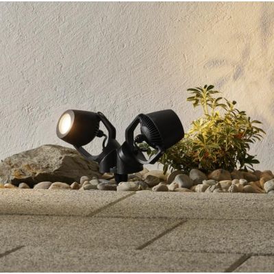 MINI TOMMY 2 LUCI FARETTO DA ESTERNO CON PICCHETTO IP66 RESINA BIANCA,GRIGIA E NERA LAMPADINE GU10 INCLUSE DARK LIGHT - Cristale