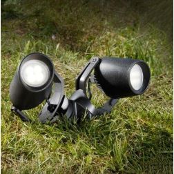 MINI TOMMY 2 LUCI FARETTO DA ESTERNO CON PICCHETTO IP66 RESINA BIANCA,GRIGIA E NERA LAMPADINE GU10 INCLUSE DARK LIGHT - Cristale