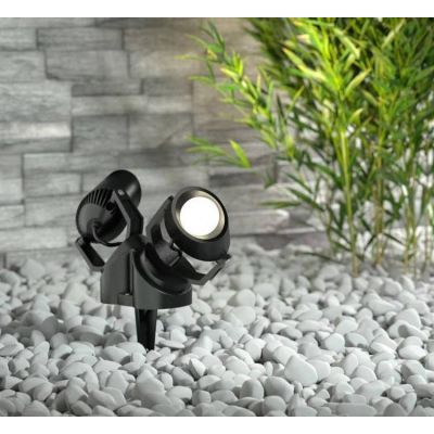 MINI TOMMY 2 LUCI FARETTO DA ESTERNO CON PICCHETTO IP66 RESINA BIANCA,GRIGIA E NERA LAMPADINE GU10 INCLUSE DARK LIGHT - Cristale