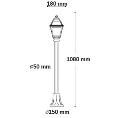MIZAR MARY PALO DA GIARDINO IN RESINA NERA ALTEZZA CM 108 IP55 VETRO TRASPARENTE MADE IN ITALY FUMAGALLI DARK LIGHT - Cristalens
