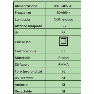 LETI 300 GL LAMPADA DA INCASSO RETTANGOLARE IP66 IN RESINA BIANCO,NERO O GRIGIO LAMPADINA E27 DARK LIGHT - Cristalensi Shop Onli