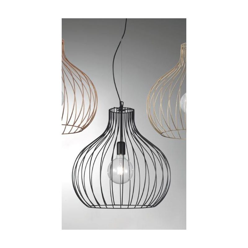 PERA LAMPADARIO STILE VINTAGE IN METALLO RAME,NERO O ORO CON STRUTTURA A GABBIA APERTA ATTACCO E27 CRISTALENSI LUX - Cristalensi