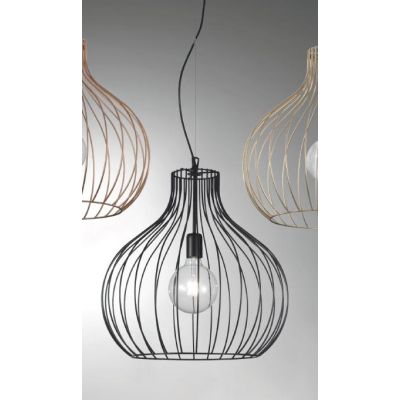 PERA LAMPADARIO STILE VINTAGE IN METALLO RAME,NERO O ORO CON STRUTTURA A GABBIA APERTA ATTACCO E27 CRISTALENSI LUX - Cristalensi