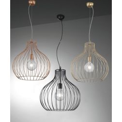 PERA LAMPADARIO STILE VINTAGE IN METALLO RAME,NERO O ORO CON STRUTTURA A GABBIA APERTA ATTACCO E27 CRISTALENSI LUX - Cristalensi