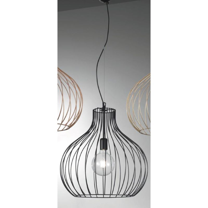 PERA LAMPADARIO D50 CM VINTAGE IN METALLO RAME,NERO O ORO CON STRUTTURA A GABBIA APERTA ATTACCO E27 CRISTALENSI LUX - Cristalens