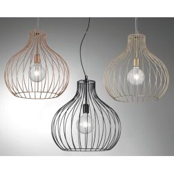 PERA LAMPADARIO D60 CM VINTAGE IN METALLO RAME,NERO O ORO CON STRUTTURA A GABBIA APERTA ATTACCO E27 CRISTALENSI LUX - Cristalens