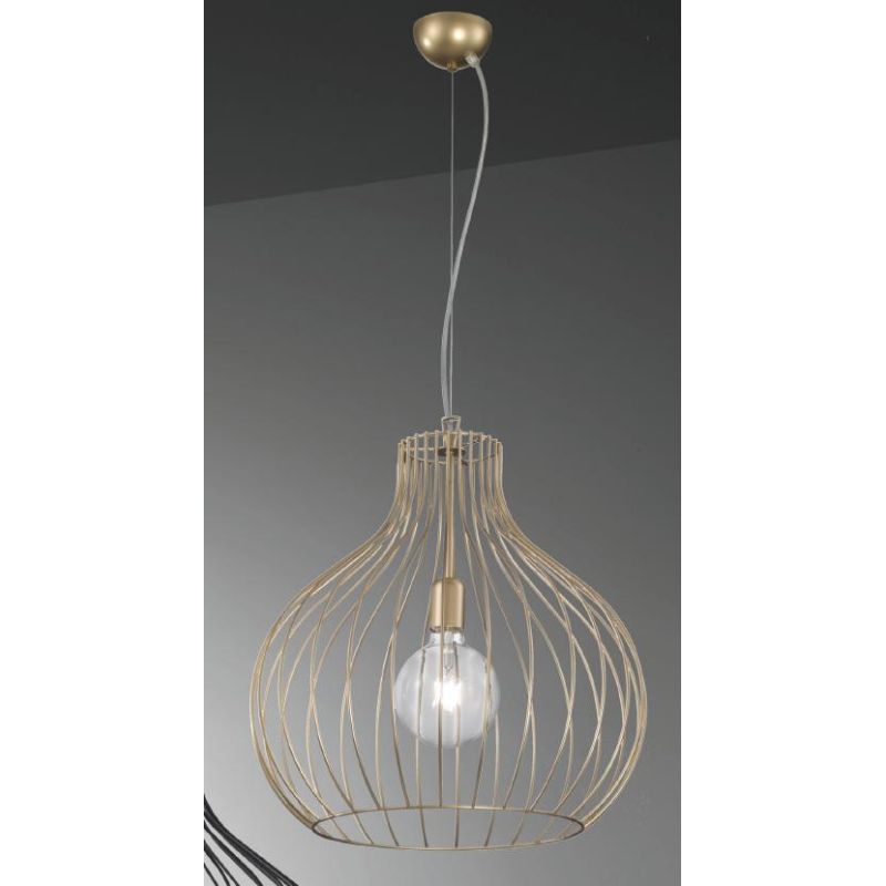 PERA LAMPADARIO D60 CM VINTAGE IN METALLO RAME,NERO O ORO CON STRUTTURA A GABBIA APERTA ATTACCO E27 CRISTALENSI LUX - Cristalens