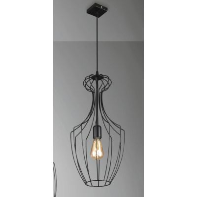 TINO LAMPADARIO VINTAGE ALTO CM 55 IN METALLO NERO CON STRUTTURA A GABBIA APERTA ATTACCO E27 CRISTALENSI LUX - Cristalensi Shop