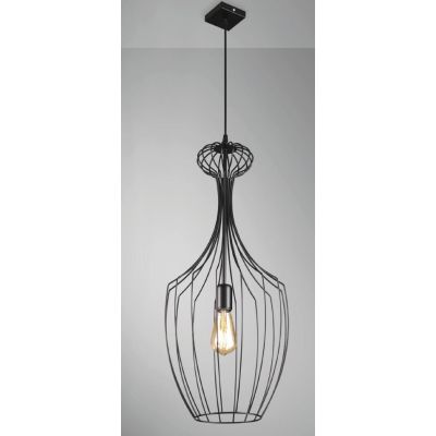 TINO LAMPADARIO VINTAGE ALTO CM 77 IN METALLO NERO CON STRUTTURA A GABBIA APERTA ATTACCO E27 CRISTALENSI LUX - Cristalensi Shop