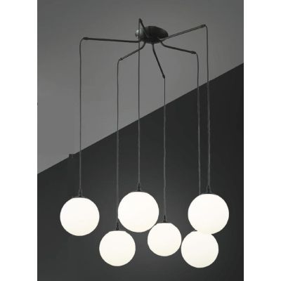 NIAGARA LAMPADARIO 6 LUCI IN METALLO NERO CON SFERE IN VETRO BIANCO OPALE MODERNO LAMPADINE E14 CRISTALENSI LUX - Cristalensi Sh