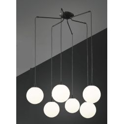 NIAGARA LAMPADARIO 6 LUCI IN METALLO NERO CON SFERE IN VETRO BIANCO OPALE MODERNO LAMPADINE E14 CRISTALENSI LUX - Cristalensi Sh 2