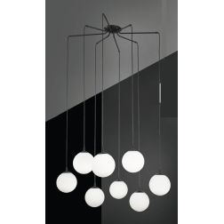 NIAGARA LAMPADARIO 8 LUCI IN METALLO NERO CON SFERE IN VETRO BIANCO OPALE MODERNO LAMPADINE E14 CRISTALENSI LUX - Cristalensi Sh